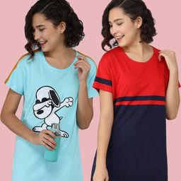 Christy World Women Pack Of 2 Colourblocked Round Neck Longline Cotton T-shirt-picture-16