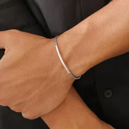 Zavya Men Sterling Silver Oxidised Rhodium-Plated Cuff Bracelet-picture-29