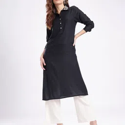 fusion by glitchez Shirt Collar Cuffed Sleeves Minimal Thread Work Straight Kurta image 4