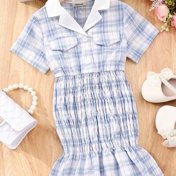 INCLUD Girls Checked Smocked Detail Shirt Dress-picture-6