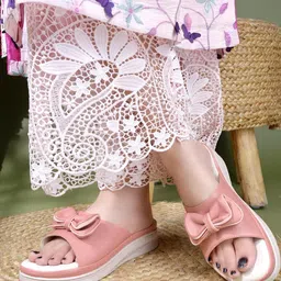Shoetopia Women Pink Bow Embellished Comfort Wedge Sandals-image-31