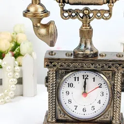 Gopalvilla Bronze-Toned & White Vintage Telephone Shaped Round Alarm Clock-picture-30