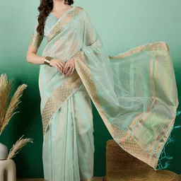 Mitera Striped Sequinned Organza Kanjeevaram Saree-picture-30