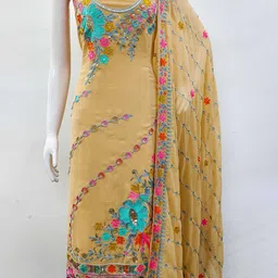 SAINOOR Embroidered Silk Georgette Unstitched Dress Material image 5