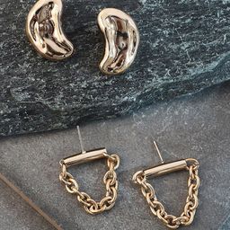 SOHI Set Of 2 Gold-Plated Dented Chain Studs Earrings-picture-6