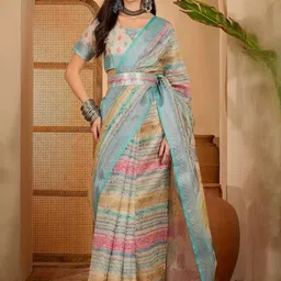 AWRIYA Zari Linen Blend Designer Saree image 2
