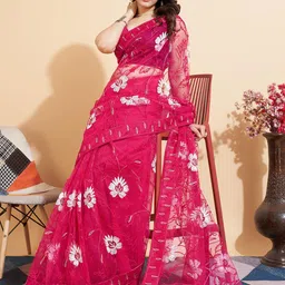 VAIRAGEE Floral Embroidered Net Saree image 2