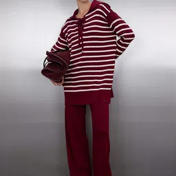 Trendyol Striped Hooded Long Sleeves Sweater With Trouser-image-56