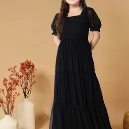 BAESD Girl Solid  Bell Sleeve Georgette Fit & Flare Maxi Dress-image-21