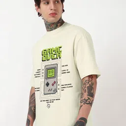 Bewakoof Heavy Duty Men Graphic Printed Round Neck Cotton Oversized T-shirt image 2