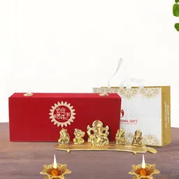 INTERNATIONAL GIFT Gold-Toned 3 Pcs Musical Ganesh Idol Showpiece With Diya And Gift Box-image-67