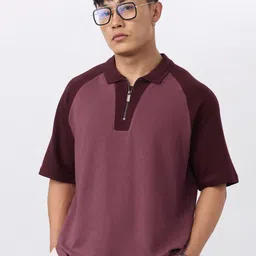 The Souled Store Men Self Design Polo Collar Oversized T-shirt image 2