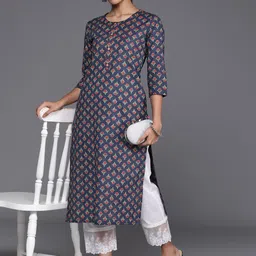KALINI Ethnic Motifs Printed Pure Cotton Straight Kurta image 4