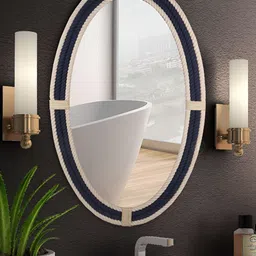 Creation India Craft Transparent & Beige Braided Rattan Oval Wall Mirror image 5