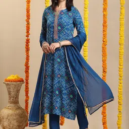 KALINI Bandhani Printed Kurta With Trousers & Dupatta-image-38