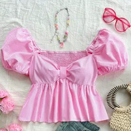 Burgstudio9 Women Pink Cotton Crop Regular Tops-picture-18