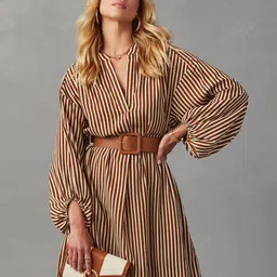 Mast & Harbour Striped Bishop Sleeve Shirt Midi Dress image 2