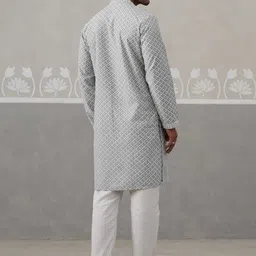 Jompers Men Embroidered Chikankari Band Collar Kurta with Trousers image 3