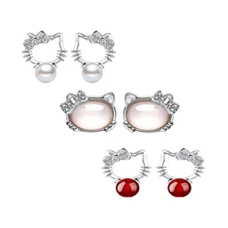 MYKI Set Of 3 Silver-Plated Contemporary Studs-image-0