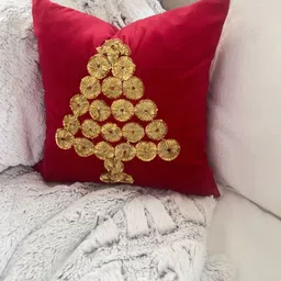 THROWPILLOW Red & Gold-Toned Embellished Velvet Square Cushion Covers image 1
