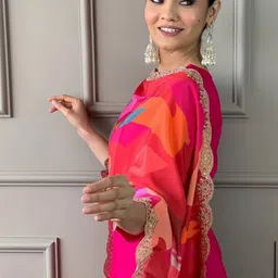 YAMUNE Women Ethnic Motifs Embroidered Regular Thread Work Chanderi Silk Kurta with Trousers & With Dupatta image 5