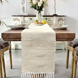 LUXEHOME INTERNATIONAL Beige & White Textured Pure Cotton Table Runner With Tassels-picture-31