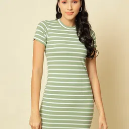 VANGULL Women Striped Round Neck Bodycon Dress-picture-15