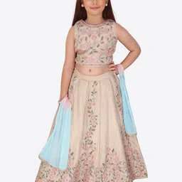 CUTECUMBER Girls Embroidered Sequinned Ready to Wear Lehenga & Blouse With Dupatta image 2
