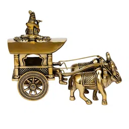 eCraftIndia Gold & Brown Brass Closed Bullock Cart Handcrafted Showpiece image 5