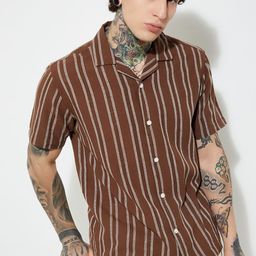 max Men Vertical Striped Cuban Collar Pure Cotton Casual Shirt-picture-12