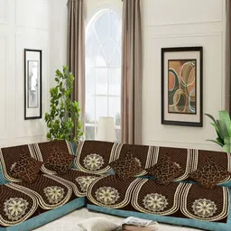 SAWNA HOMES Coffee Brown Embroidered Velvet Sofa Cover With Coushion Covers-image-26