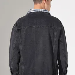 SHOWOFFFF Men Spread Collar Solid Lightweight Denim Jacket image 3