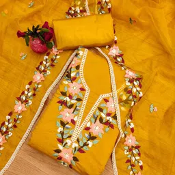 LeeliPeeri Designer Floral Embroidered Thread Work Cotton Unstitched Dress Material-picture-32