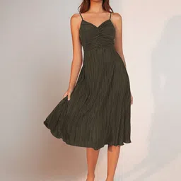 Stylecast X Slyck Shoulder Straps Ruched Fit & Flare Midi Dress image 5