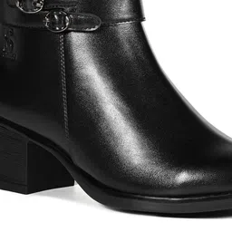 LOUIS STITCH Women's Black Elegant Mid-Top Double Buckle Slip-On Chelsea Boots image 3