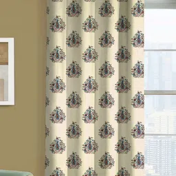 Steve & Anderson Bharat Motifs Beige And Blue 2 Pieces Printed Door Curtain (7 Feet) image 3