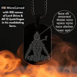 Mesmerize Men Stainless Steel Mahadev 108 Names Jyotirling MicroCarved Tag Pendant & Chain image 3