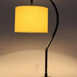 Devansh Yellow & Black Textured Cotton Curvy Table Lamp With Iron Base image 2