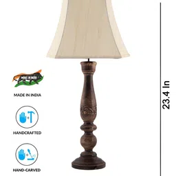 Devansh Off White Textured Wooden Contemporary Frustum Shaped Table Lamp image 2