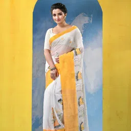 DESH BIDESH Ethnic Motifs Embroidered Pure Cotton Khadi Saree image 3