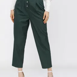 tokyo talkies Women Regular Fit Green Cotton Blend Trousers-picture-12