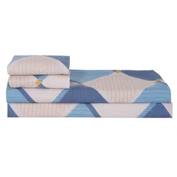 MODEFE Blue & White Geometric Microfiber 144 TC Queen Bedsheet with 2 Pillow Covers image 5