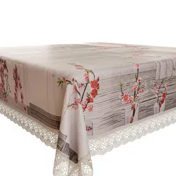 Dakshya Industries Grey & Pink Printed Border Plastic Anti Slip Oval 4 Seater Table Cover image 4