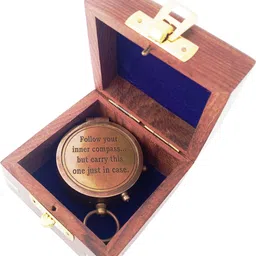 shoptreed Follow Your Inner Compass Personalized Engraved Antique Brass Compass in Wood box Compass image 5