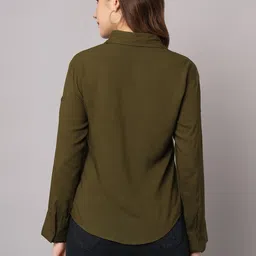 funday fashion Women Regular Fit Solid Spread Collar Casual Shirt image 2