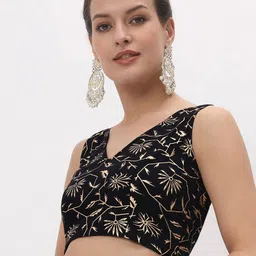 studio rasa Floral Block Print Sleeveless Saree Blouse image 4