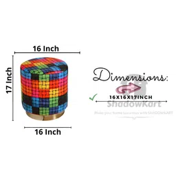 Shadowkart Red & Blue Checked Wooden Pouffes Sitting Mudda Ottomans image 4
