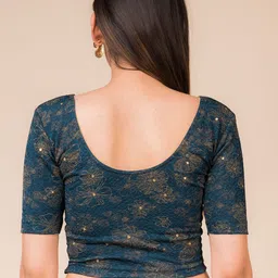 Bindigasm's Advi Floral Printed Stretchable Jacquard Slip On Blouse image 4