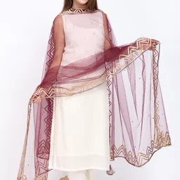 trendz hack Net Embellished Maroon Women Dupatta-picture-23