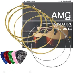 imaginea Acoustic Guitar Strings Set of 6 Stainless Steel Guitar Strings Full Set with Picks Guitar String image 1